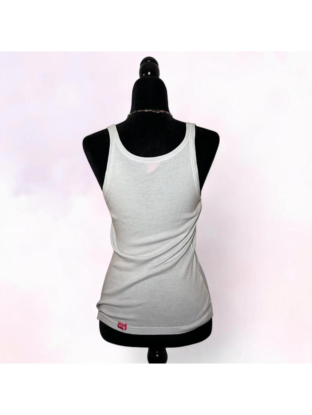 Y2K Coquette 2000s White La Senza Candy Tank Top Size Large Beaded Detail - Picture 3 of 4